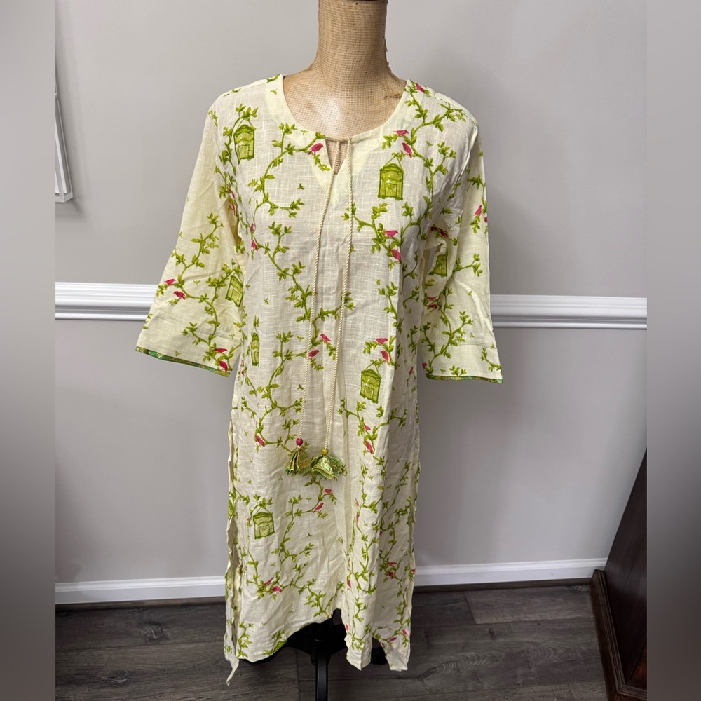 Neerus‎ Floral Print Cream Tunic Dress XXL